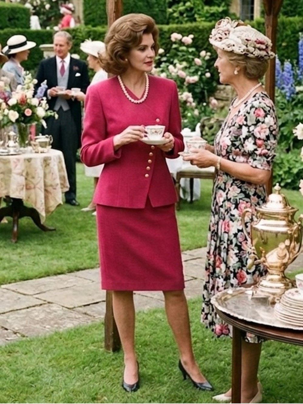 Oleg Cassini Vintage Magenta Suit with Gold Buttons - Size 10 - NWT